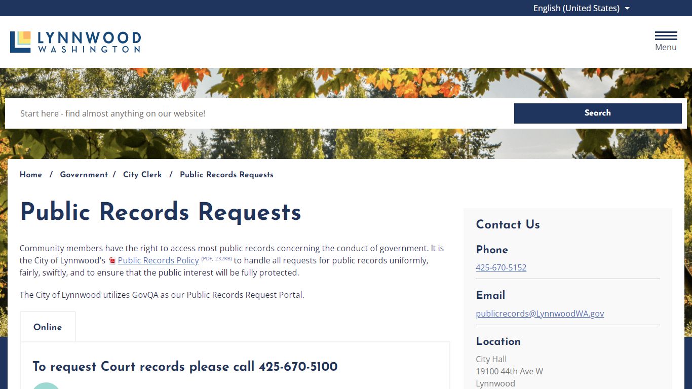 Public Records Requests – City of Lynnwood